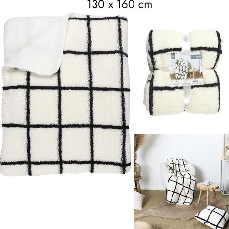 Plaid - HOME DECO FACTORY - Sherpa - Carreaux - Blanc et Noir (1/5)
