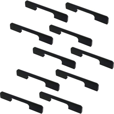 Set mit 10 mattschwarzen Schrank- und Schubladengriffen aus Zinklegierung, 140 mm lang.