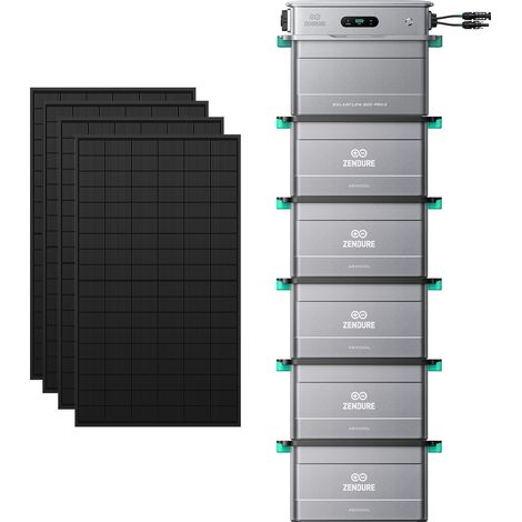 Zendure SolarFlow 800 Pro 2 - Stockage énergétique solaire domestique 800W, gestion intelligente, IP65, avec 450Wx4 Panneau Bifacial, avec 5xAB2000L