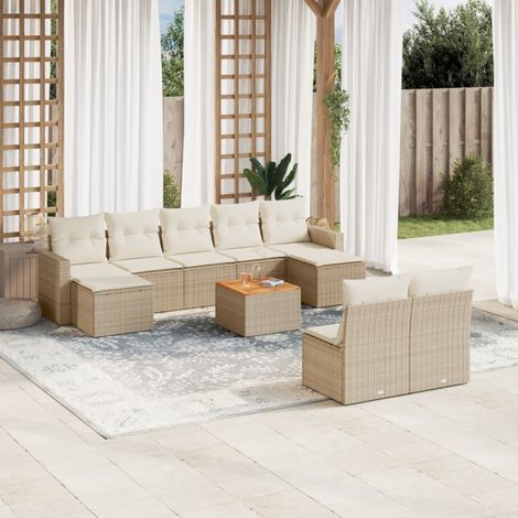 vidaXL Salon de jardin avec coussins 10 pcs beige résine tressée (1/4)