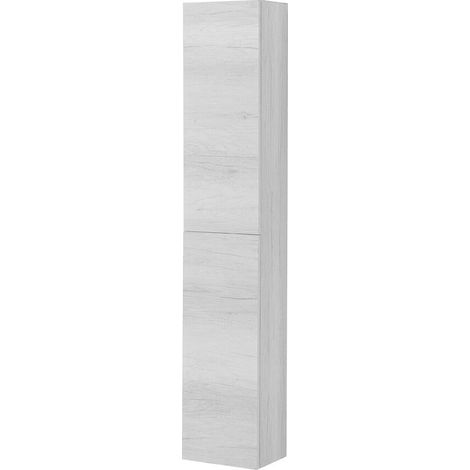 Colonna bagno sospesa 30x160 cm in quercia bianca con quattro mensole e due ante push-pull Leda (1/5)