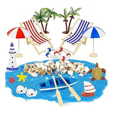 Accessoire de Plage Miniature, Mini Chaise Longue Deco avec Parasol, Micro Paysage Maison De Poupée pour Décoration Jardin Zen DIY (1/5)