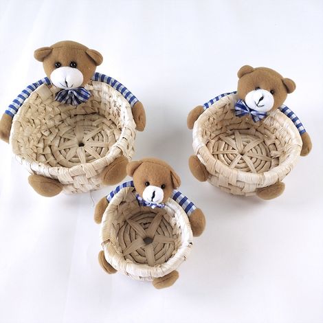 Lot de trois paniers en paille d'ours tissés à la main - Panier de rangement créatif pour décoration intérieure (1/5)