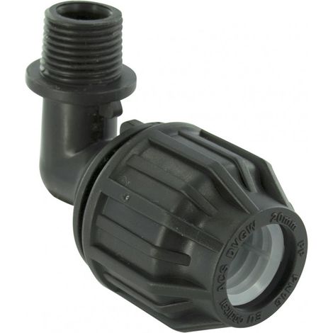 90° Kunststoff-Klemmwinkelverschraubung M 20 x 27 für Polyethylenrohr QUICK PLOMBERIE