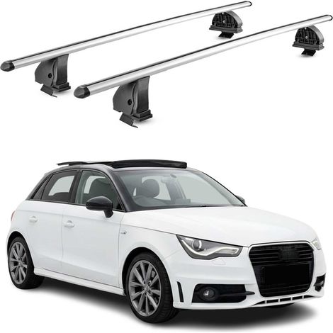 OMAC Barres de toit transversales en aluminium pour Audi A1 Sportback 8X 2012-2018 – TÜV / DIN 75302:2019 – Antivol inclus – Charge max 75 kg – 2 barres – Gris (1/4)