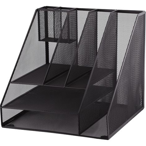 1 Organiseur de bureau, 8 compartiments, maille métallique, noir, pour documents A4 et fournitures, maison et bureau (1/2)