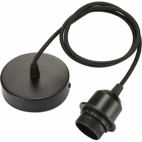 YMYNY 2 Pcs Douille Ampoule E27 Douille Lampe Vintage avec Cable de 100cm et Bague de Fixation Douille Luminaire Douille Plafonnier Rétro pour Salon Salle Couloir Chambre Cuisine Lustre - Noir（2 Pcs）