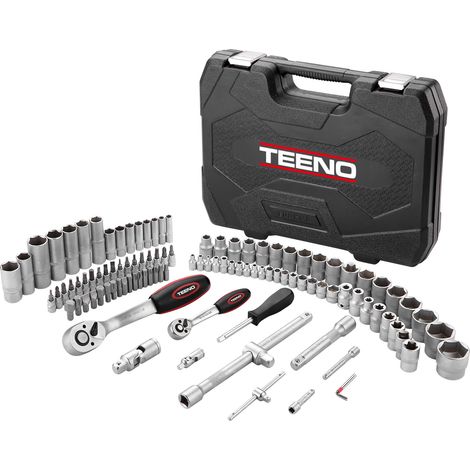 Teeno – Coffret cliquet et douilles 108 pcs – 1/2-inch et 1/4-inch – Chrome vanadium – 72 dents – Mallette de rangement pratique