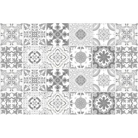 Lot de 24 carreaux adhesifs pvc gris stickers muraux decoratifs cuisine salle de bain 10x10cm (1/5)