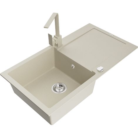 Mexen Leo lavello cucina in granito a 1 vasca con scolapiatti e rubinetto cucina Rita, beige - 6501-69-670300-69 (1/5)