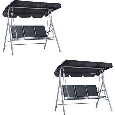 2er-Set Hollywoodschaukel 3-Sitzer elegante Gartenschaukel mit Dach Metallrahmen Grau Silber 171x108x154cm für Garten Terrasse