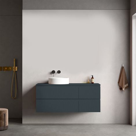 Mobile bagno sospeso cannettato reversibile 120 cm Blu Mare per Lavabo d'appoggio Senza Specchio - Fiji Paint Top Canneté (1/4)