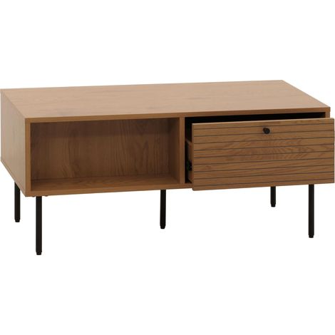 Table basse design scandinave avec tiroirs et rangements finition mélaminée résistante et métal 100x50 cm coloris naturel 040009766