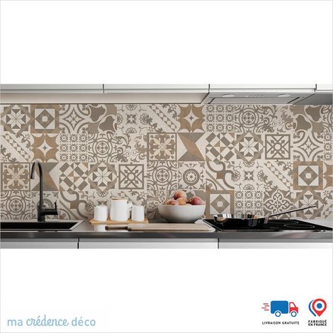 Crédence : Carreaux ciments antique 4 - Couleur Marron clair - Alu composite - 60 - 120 (1/3)