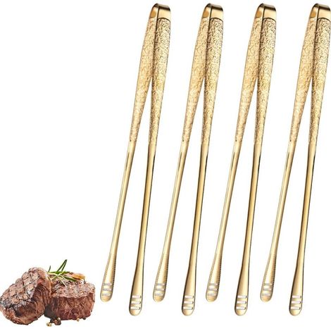 Lot de 4 pinces coréennes pour barbecue en acier inoxydable de 28 cm pour salade, poisson, steak, barbecue, buffet, viande (1/4)