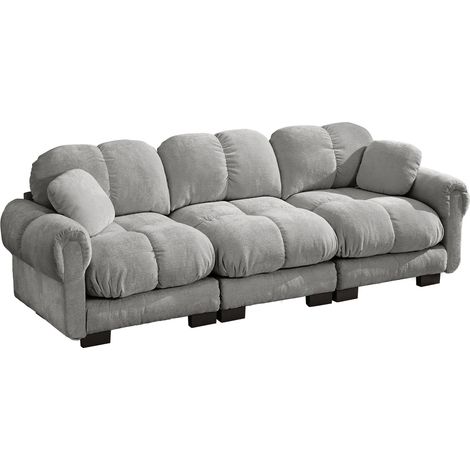 Sofá de 3 plazas en chenilla gris claro con 2 cojines decorativos (1/5)