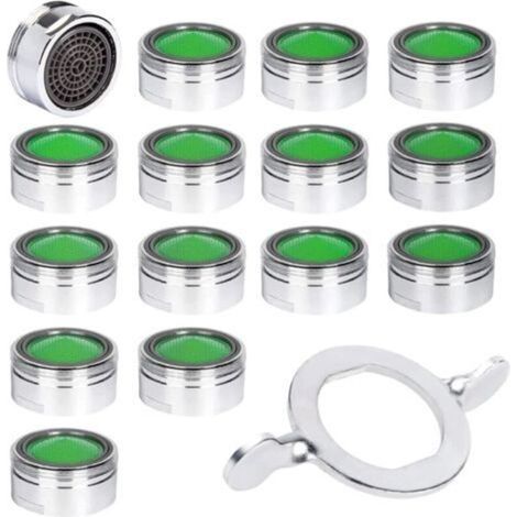 15pcs Mousseur Robinet, Acier Inoxydable Aérateur de robinet M24 avec filtre en ABS, Economiseur d'Eau Embout Brise Jet Robinet Cuisine et Salle de Bain Matériel+15 joints et 1 Clé Argent (1/4)