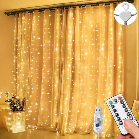 Guirlande Lumineuse Rideaux 3 m x 3 m 300 LED 8 Modes Télécommande minuterie luminosité réglable, étanche IP65 extérieure/intérieure, Decoration pour Chambre à coucher, Fête, Mariage (Blanc Chaud) (1/5)