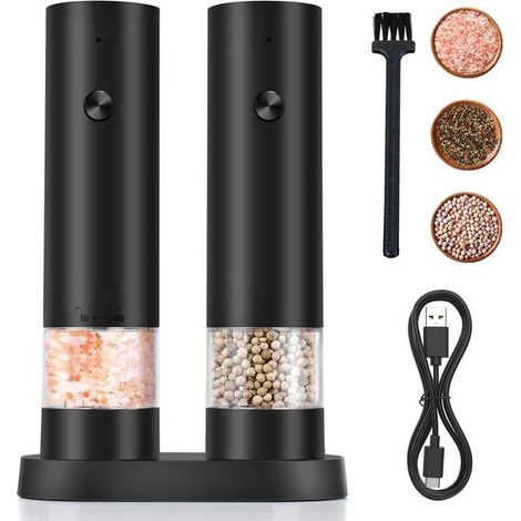 Moulin à poivre électrique rechargeable USB, lot de 2 Acier inoxydable, universel Moulin à épices et à sel automatique pour la cuisine U (1/5)