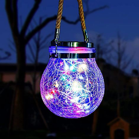 Suspension solaire boule craquelée effet glace – Lampe pendante pour jardin – Décoration bouteille lumineuse，2 pièces