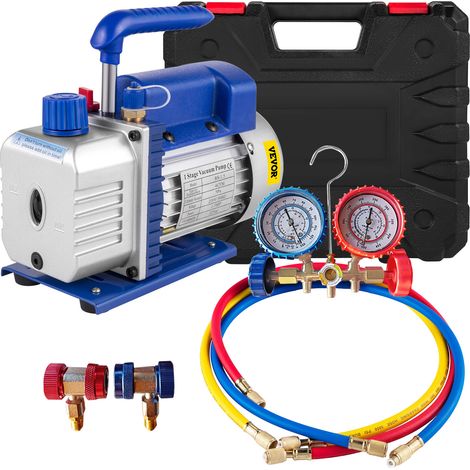 VEVOR Pompe a Vide 4 CFM, Pompe a Vide Climatisation 1 Etage Automatique 1/4 HP, avec tuyau et jauge, Conditionneur d’air Emballage sous Vide, pour Entretien Automobile