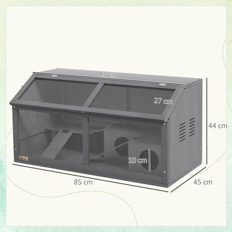Cage pour hamster nain en bois, avec pont suspendu, échelles et cabane, dimensions : 84 x 45 x 44 cm. Couleur : gris. (1/5)
