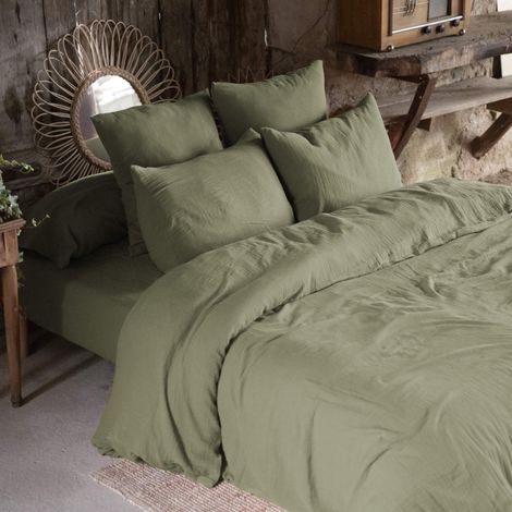 Parure de lit double gaze de coton kaki 260x240 cm