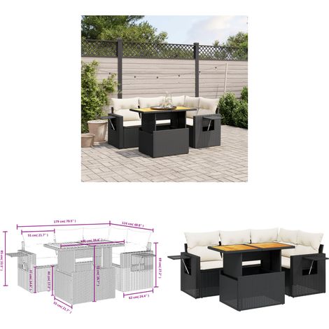5-tlg. Garten-Sofagarnitur mit Kissen Schwarz Poly Rattan - Gartenmöbel - Outdoor Möbel - Rattan Gartenset - Lounge Set - Sofasitzgruppe - Home & Living (1/3)