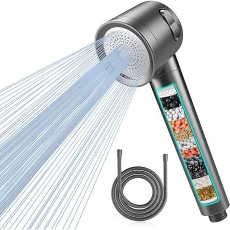 Duschkopf mit Filter MEKO Hochdruck Handbrause mit 15 Schichten Filtersystem, 1,5M Schlauch 3 Strahlarten Wassersparender Duschkopf für Entfernen vom Rest-Chlor, harten Wasser, Schwermetall (1/5)