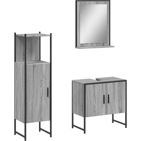 Maison Exclusive - 3-tlg. Badmöbel-Set Grau Sonoma Holzwerkstoff