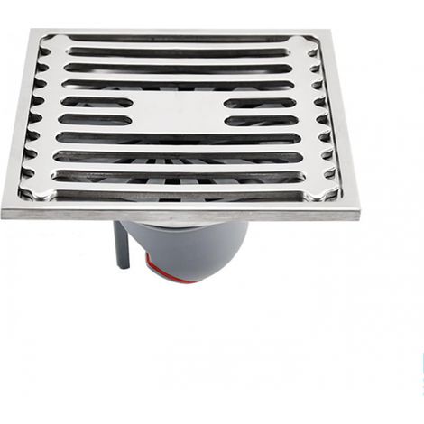10x10cm Siphon de Sol de Douche Carré, épaissir En acier Inoxydable, Anti-Odeur Anti-Colmatage, Avec Couvercle Amovible. (1/4)