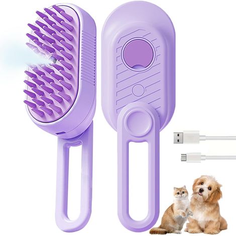 Brosse vapeur 3 en 1 pour chats avec manche pliable, peigne dépilatoire à spray pour animaux, brosse à eau pour chats à poils longs et courts (1/5)