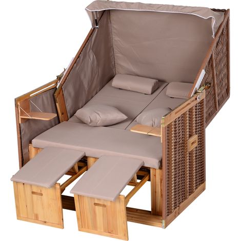 Strandstuhl für 2 Personen, verstellbare Rückenlehne, beige, 118 x 79 x 160 cm