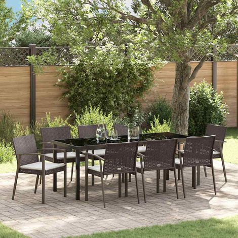 Garten Essgruppe 9 pcs Braun und Schwarz PE-Rattan