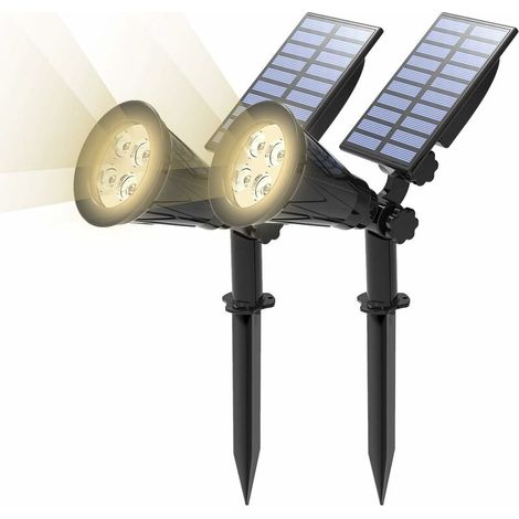[2 Pack] LED Solaire Projecteur, Lampe Solaire de 4 LED, Étanche Extérieur Lampe Jardin，Blanco Naturel Lefou (1/5)