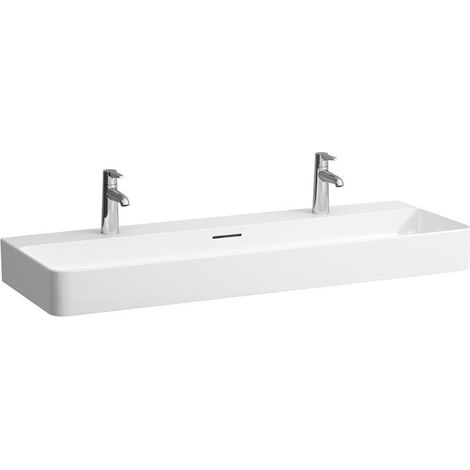 Lavabo VAL 1200 x 420 mm avec trop-plein, 2 trous pour robinetterie, blanc LCC LAUFEN