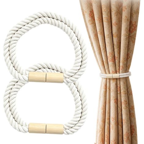 2 Embrasses de Rideaux Magnétiques Bohème en Coton Naturel Beige (1/5)
