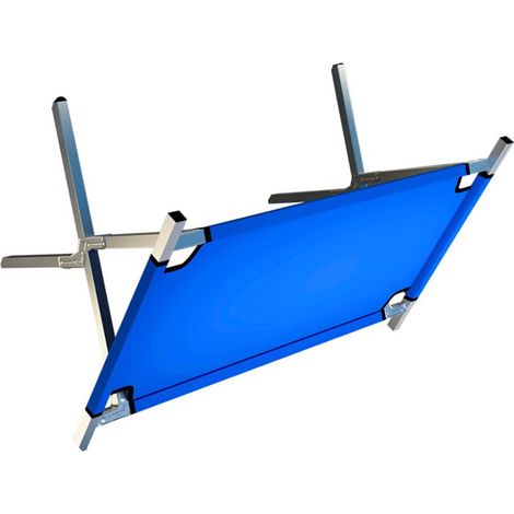 Table de vente extérieure pliable et mobile de 80 cm en métal épais et tissu bleu, hauteur réglable, idéale pour la vente de bijoux et boucles d'oreilles. (1/5)