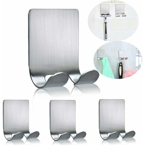 Adhesive Hook Razor Holder Double Hook Metal Waterproof Razor Holder Stainless Steel Bathroom Towel Holder for Shower Holds up to 1 kg-4 Pieces (1/5)
