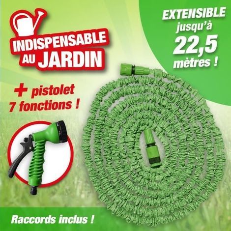 (Vert)Tuyau de jardin extensible 7,5 à 22 m - Avec embout de connection et Pistolet pulvérisateur 7 fonctions (1/3)