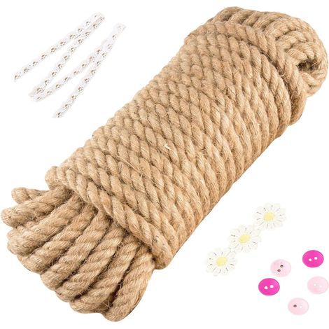 Corde en jute 10 mm x 20 m : corde en chanvre naturelle - Corde décorative - 4 brins - Corde en jute épaisse - Corde de jute - Corde de chanvre - Corde de jute pour jardin, artisanat, décoration DIY-K (1/5)