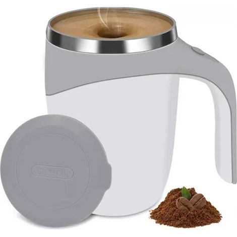 Automatischer Kaffeebecher mit Magnetrührer, 380 ml – Edelstahl 304, Deckel, für Büro, Zuhause und unterwegs – Weiß (1/5)