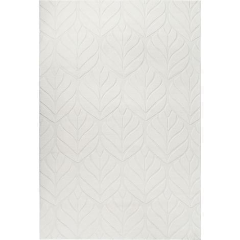 Alfombra de pelo sintético de conejo peluda con motivo de hojas 160 x 230 cm blanco crema Mitchell (1/5)