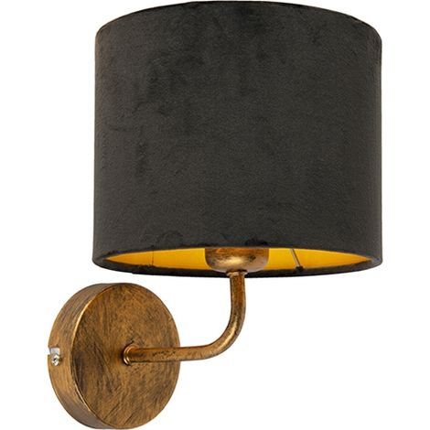 QAZQA Vintage Wall Light Gold with Black Velvet Shade - Matt