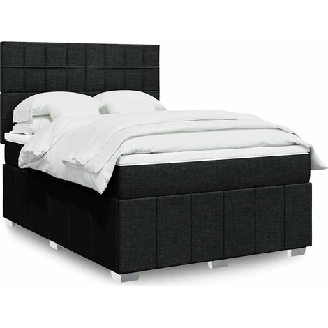 Cama box spring con colchón tela negro 140x200 cm (1/5)
