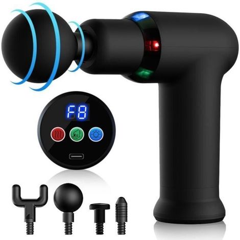 Pistolet de Massage Musculaire JOULLI avec Ecran LCD et 4 Têtes de Massage - Noir (1/4)