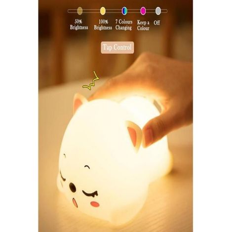 Veilleuse Tactile - Silicone ABS - Lumière Blanche Chaude et 7 Couleurs - Autonomie Jusqu'à 10 H - Pour Chambre Enfant Salle De Bain Cuisine - 1 Pièce (1/5)