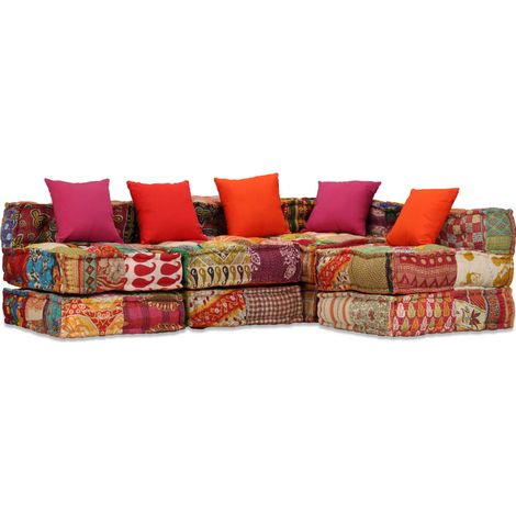 Cojines para sofá de suelo, pufs modulares, sillón de 4 plazas en tela Patchwork DEC021225