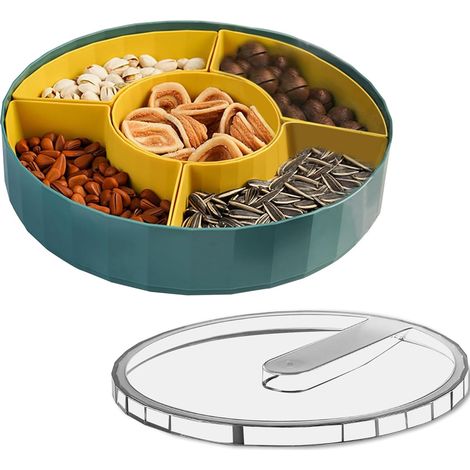 Plateau collation rond couvercle, compartiments rotatifs 360°, ensemble bols noix/bonbons/fruits secs. (1/5)