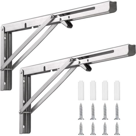 Soporte de consola plegable de acero inoxidable de 400 mm, soporte plegable para estante de pared - Carga máxima 150 kg, soportes de estante plegables (2 piezas) - (1/4)